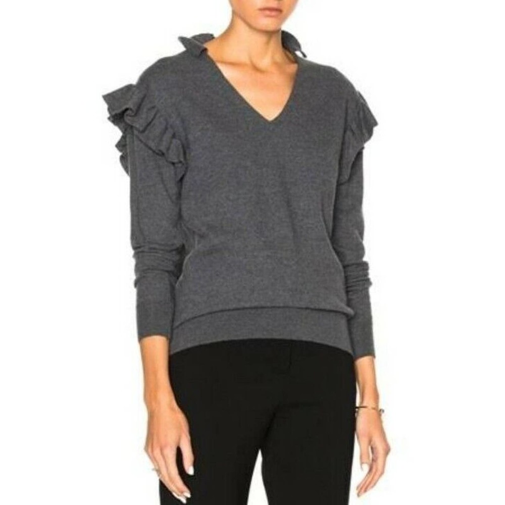Stella McCartney Felted Frills Jumper Granite Grey Ruffle Wool Sweater Sz 40 (D